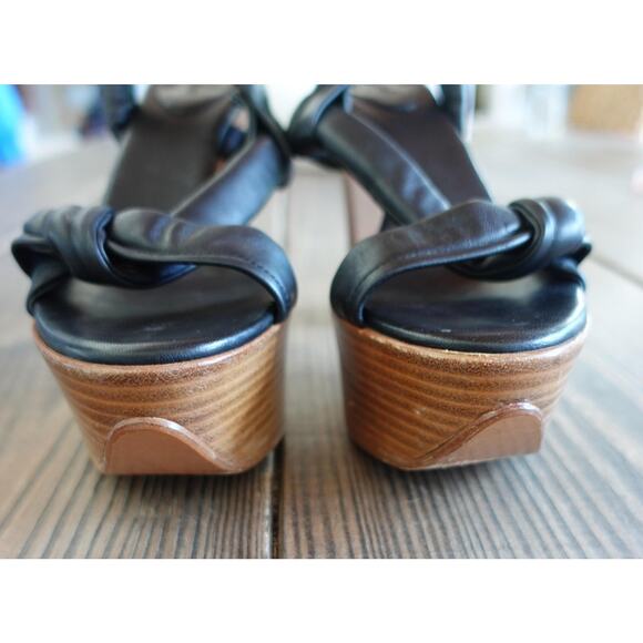 Chloe Platform Shoes 41 Black Tan Leather Wood Block High Heels Boho 70s Italy - Picture 8 of 10